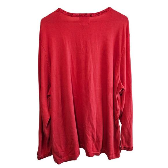 Quaker Factory Sweater Womens 3X Pink Beaded Sequin Bright Stretchy Casual Retro - Picture 2 of 8